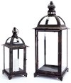 16 Inch Black and Brown Metal and Glass Lantern