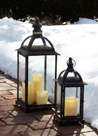 16 Inch Black and Brown Metal and Glass Lantern-2
