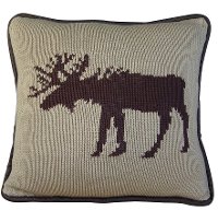 Brown Knit Moose Throw Pillow with Brown Piping