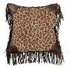 Fringed Leopard Throw Pillow with Faux Leather Corners