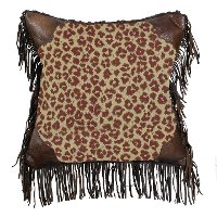 Fringed Leopard Throw Pillow with Faux Leather Corners