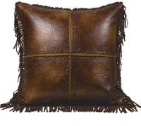 Brown Faux Leather Distressed Throw Pillow with Fringe