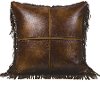 Clearance Brown Faux Leather Distressed Throw Pillow with Fringe