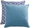 Reversible Blue Print/Solid Throw Pillow