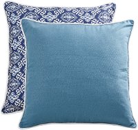 Reversible Blue Print/Solid Throw Pillow