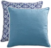 Reversible Blue Print/Solid Throw Pillow