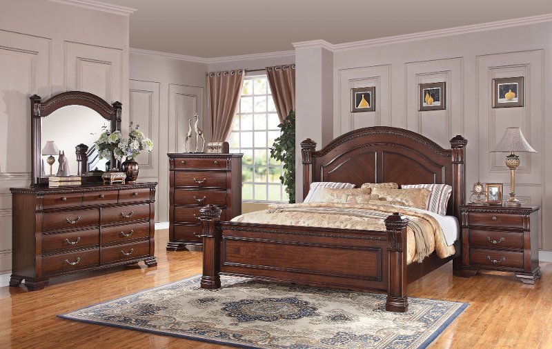 dark pine traditional 6 piece queen bedroom set - isabella