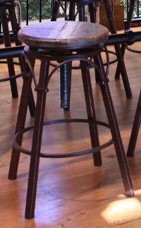 Antique Pine & Metal Adjustable Backless Stool