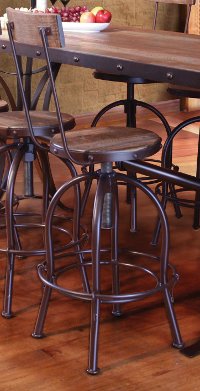 Antique Pine & Metal Adjustable Stool with Back