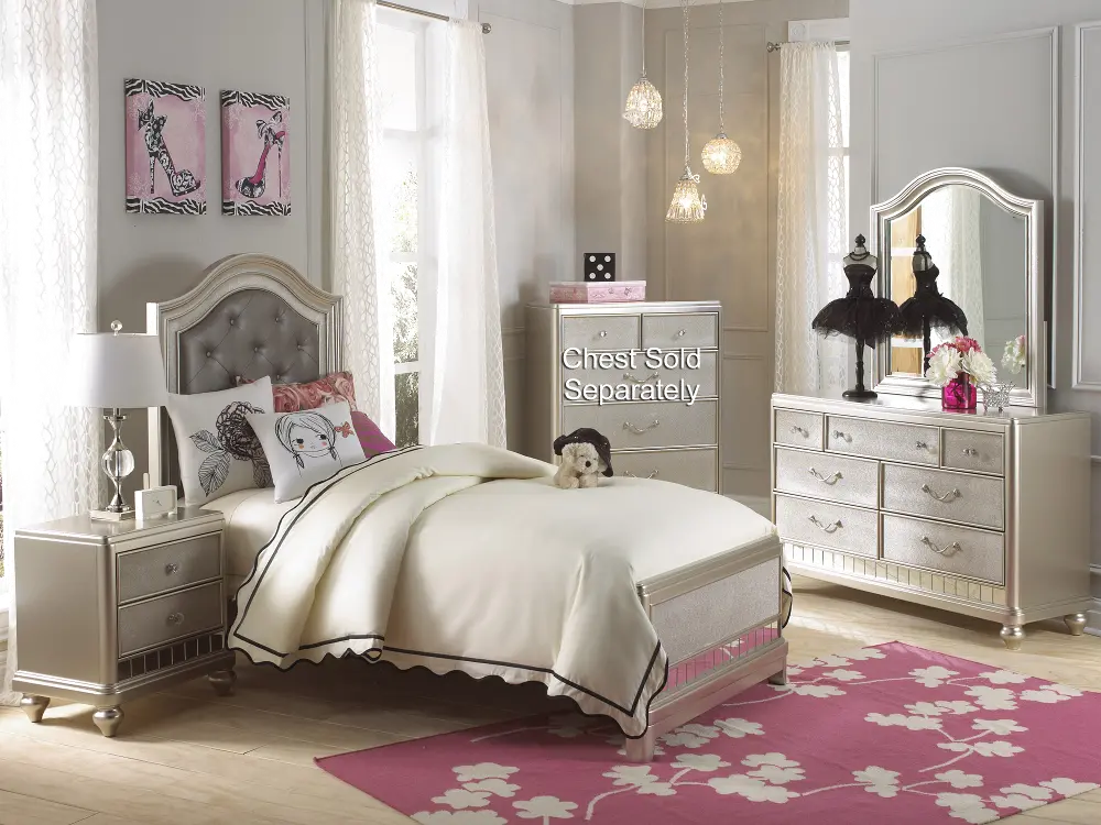 Traditional Champagne Gold 4 Piece Twin Bedroom Set - Lil' Diva-1
