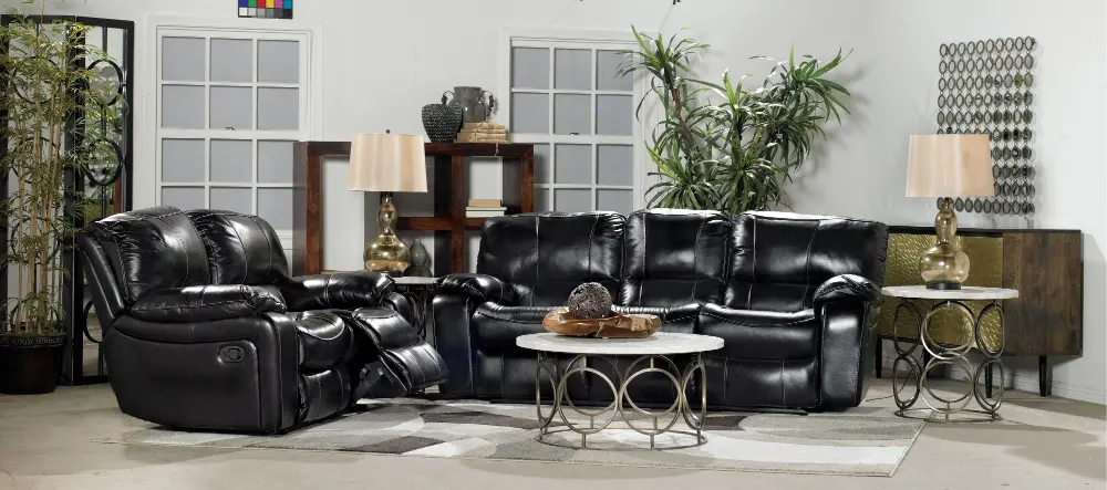 Black Leather-Match Reclining Sofa - Cameron Collection-1