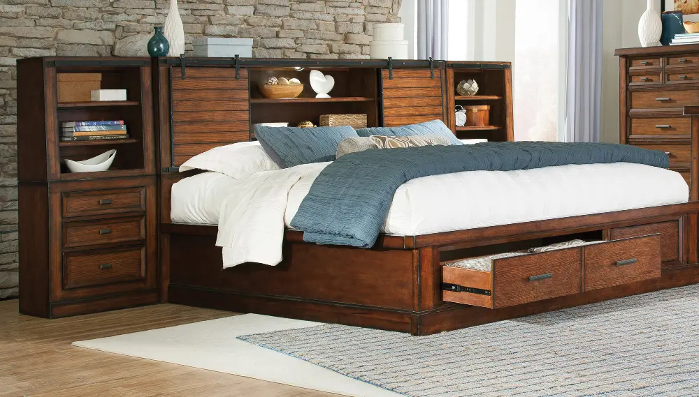 Vintage Oak Causal Rustic Queen Wall Bed-1