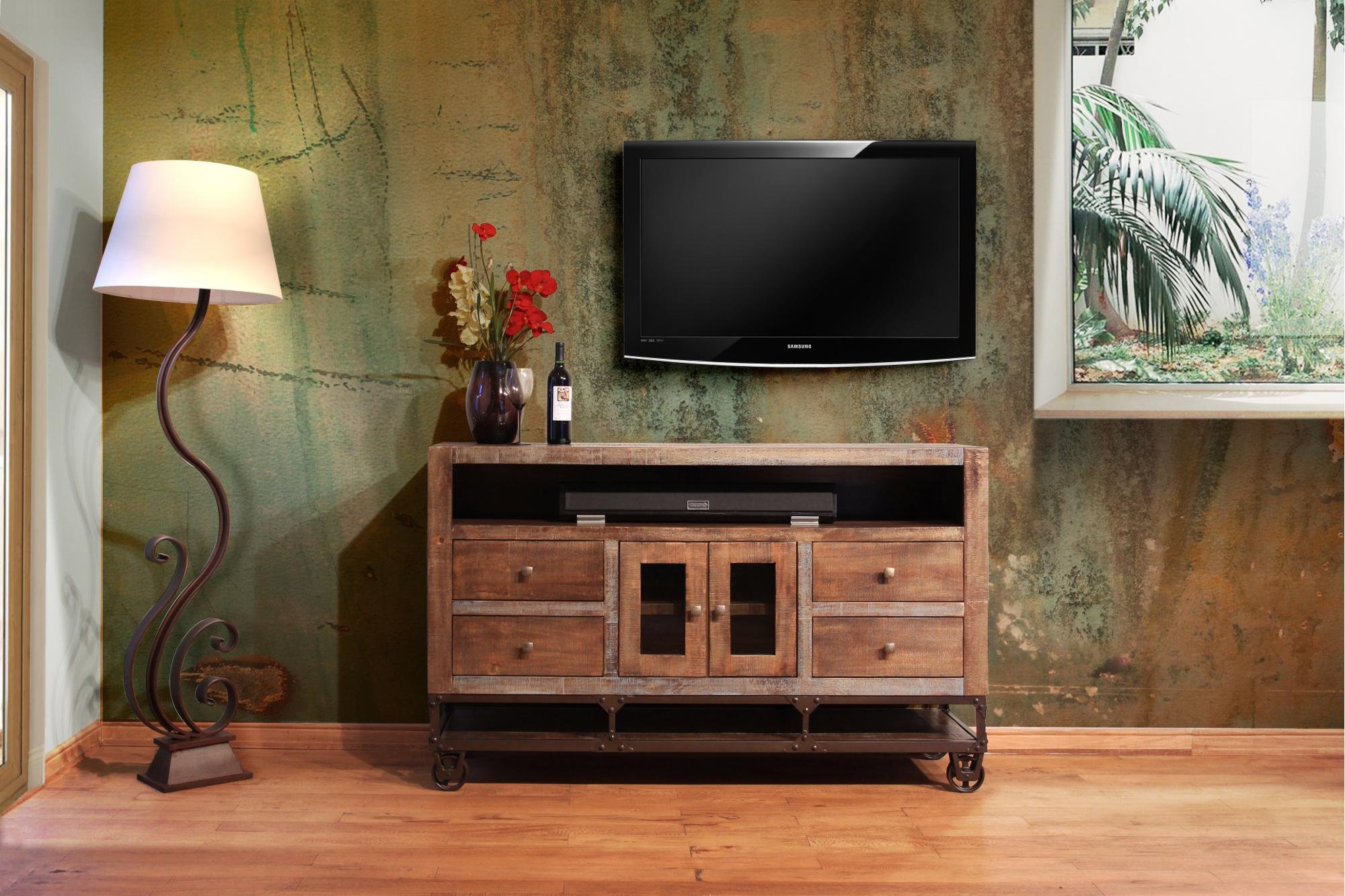 62 Inch Industrial Rustic Brown TV Stand-1