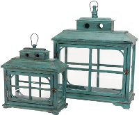 Large 24 Inch Teal Wooden Lantern