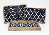 11 Inch Navy Blue and White Quatrefoil Wood Tray