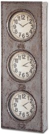 Distressed Metal Triptych Wall Clock