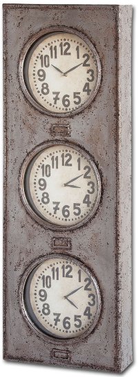 Distressed Metal Triptych Wall Clock