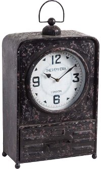 Rustic Metal Table Top Clock with Drawer