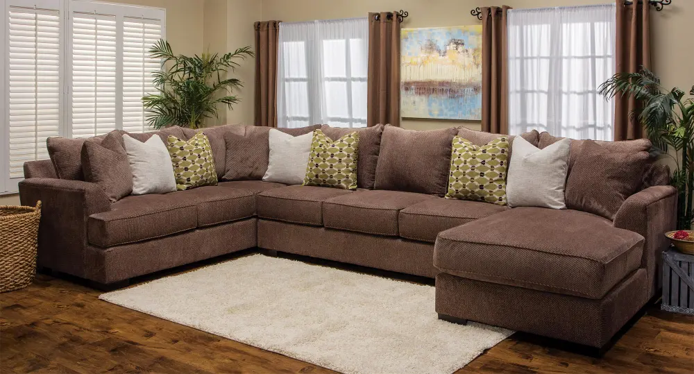 Brown Casual Contemporary 3 Piece Sectional - Fortune-1