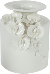 8 Inch White Ceramic Vase with Floral Accents