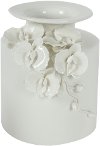 Clearance 8 Inch White Ceramic Vase with Floral Accents