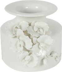 6 Inch White Ceramic Vase with Floral Accents