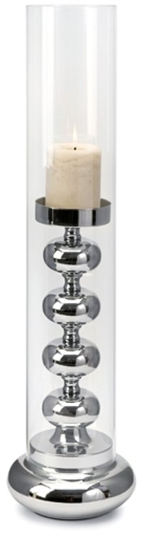 27 Inch Silver and Glass Candle Holder