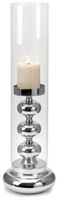 24 Inch Silver and Glass Candle Holder