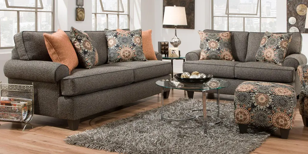 Ash Gray Upholstered Sofa & Loveseat  - Bullet Collection-1