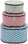 10 Inch Round Wood and Vinyl Chevron Patterned Box