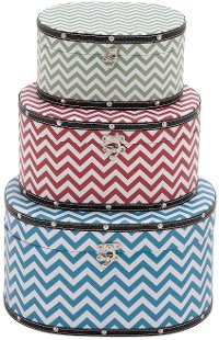 10 Inch Round Wood and Vinyl Chevron Patterned Box