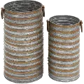 20 Inch Two Toned Galvanized Metal Planter With Handles