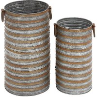20 Inch Two Toned Galvanized Metal Planter With Handles