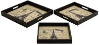 12 Inch Leather and Wood Eiffel Tower Tray