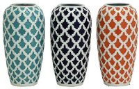 Assorted 12 Inch Ceramic Vase With Quatrefoil Design
