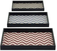 17 Inch Wood and Vinyl Chevron Patterned Tray