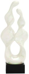 Clearance Pearl Ceramic and Wood Abstract Sculpture