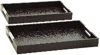 18 Inch Wood Leatherette Tray with Cut Out Handles