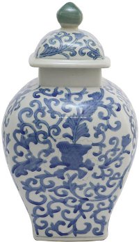 Blue and White Ceramic Urn