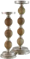 Clearance 12 Inch Wood and Metal Pillar Candle Holder