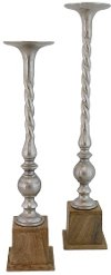22 Inch Mango Wood and Metal Pillar Candle Holder