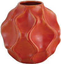 10 Inch Red-Orange Short Ceramic Vase