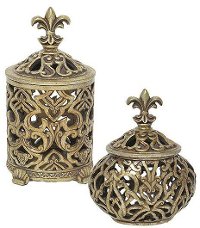 Neutral 8 Inch Resin Box with Fleur De Lis