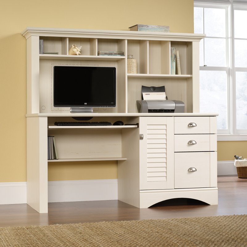 Antiqued White Computer Desk With Hutch Harbor View Rc Willey