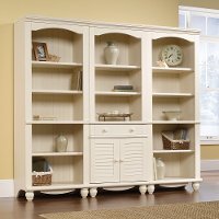 Antiqued White Library Bookcase with Doors - Harbor View-2