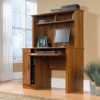 Abbey Oak Computer Desk with Hutch - Harvest Mill -2