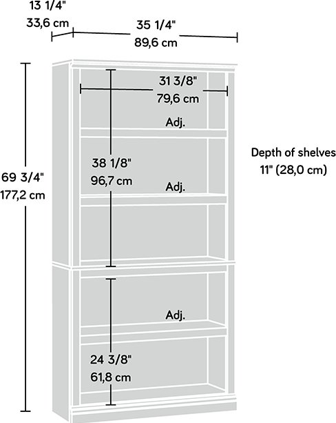 Oiled Oak 5-Shelf Bookcase - Storage-2
