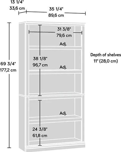 Oiled Oak 5-Shelf Bookcase - Storage-2