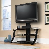 Black/Black Glass TV Stand with Mount