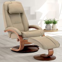 Cobblestone Tan Top Grain Leather Swivel Recliner with Ottoman - Oslo
